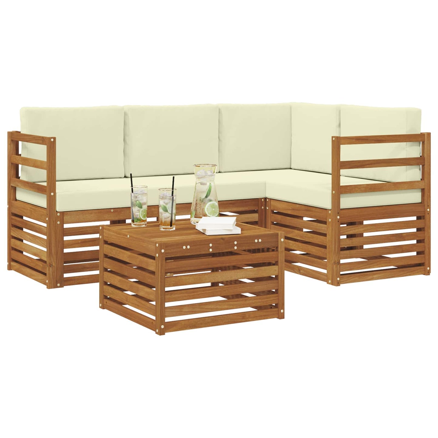 Set divani 5 pcs Naturale e Crema Legno di Acacia Massello
