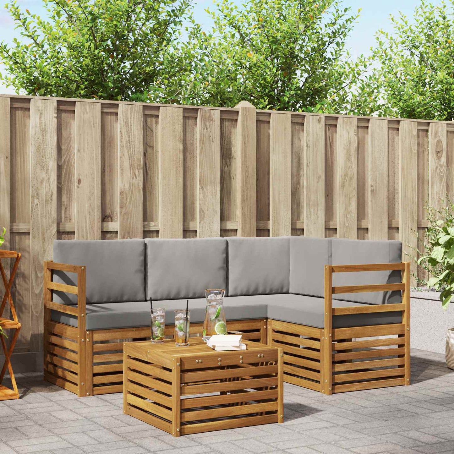 Set divani con cuscino 5 pcs Grigio Naturale e Chiaro