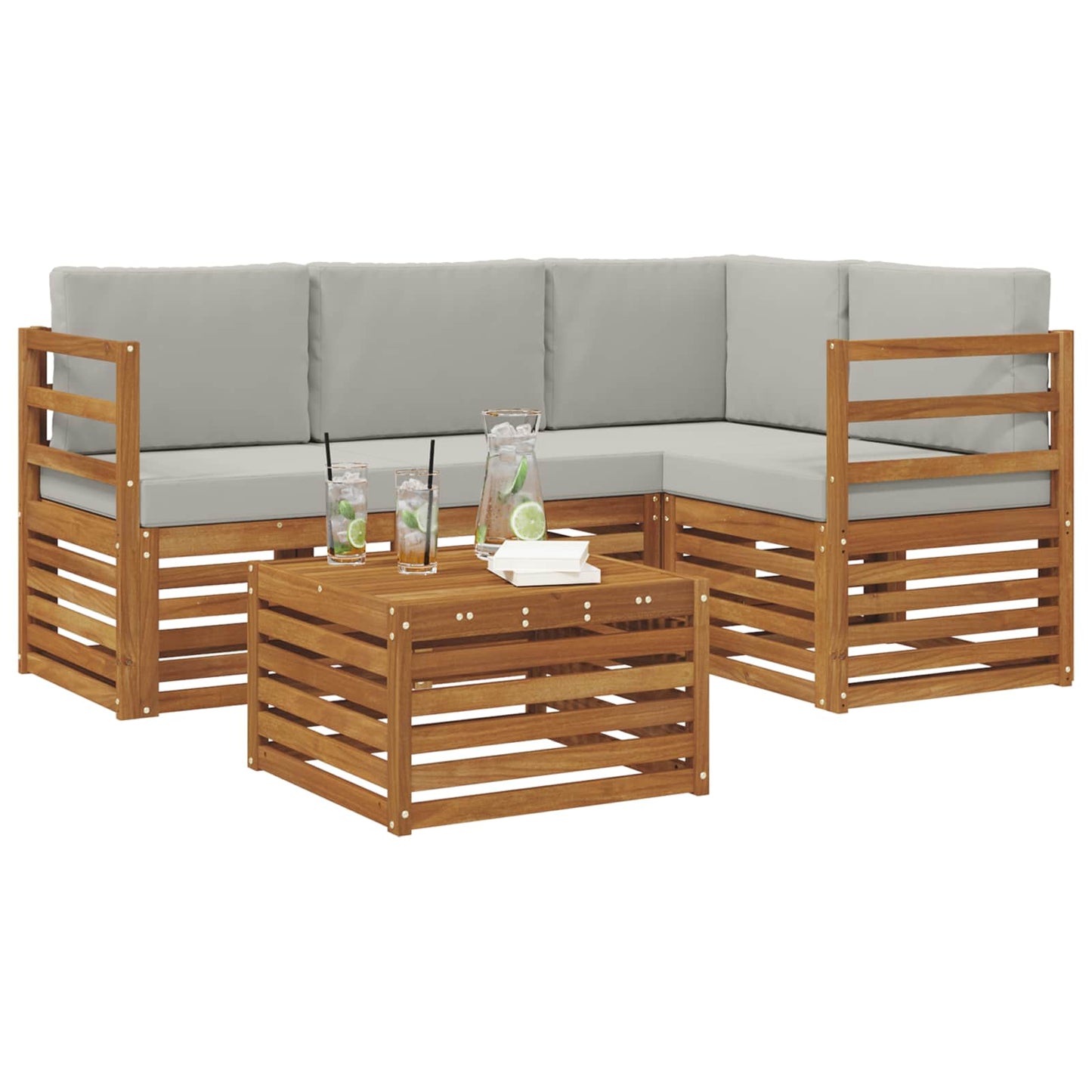 Set divani con cuscino 5 pcs Grigio Naturale e Chiaro