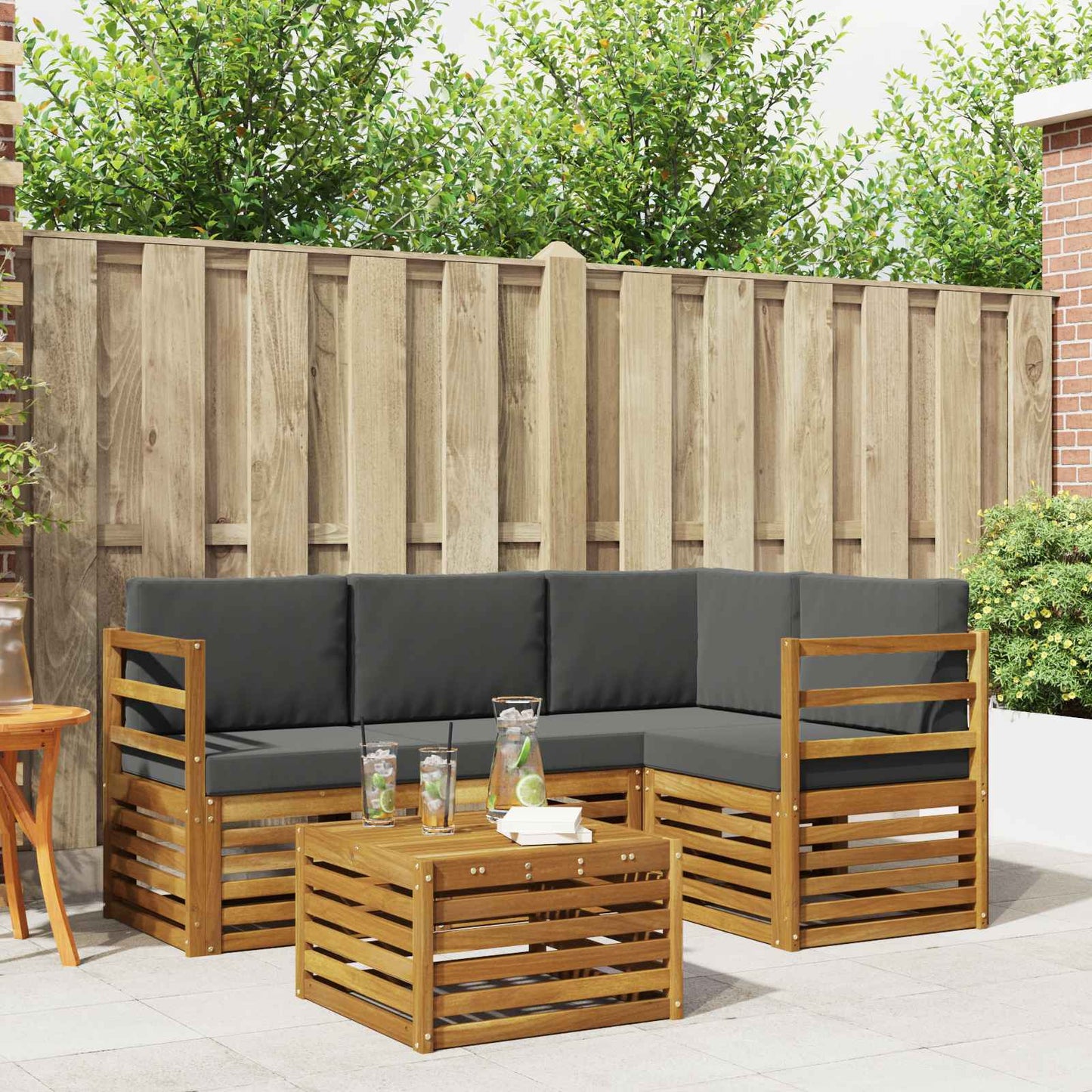 Set di Mobili 5 pcs Naturale e Antracite Legno multistrato
