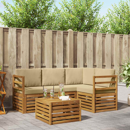 Set divani 5 pcs Naturale e Beige Legno di Acacia Massello