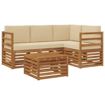 Set divani 5 pcs Naturale e Beige Legno di Acacia Massello