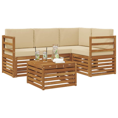 Set divani 5 pcs Naturale e Beige Legno di Acacia Massello