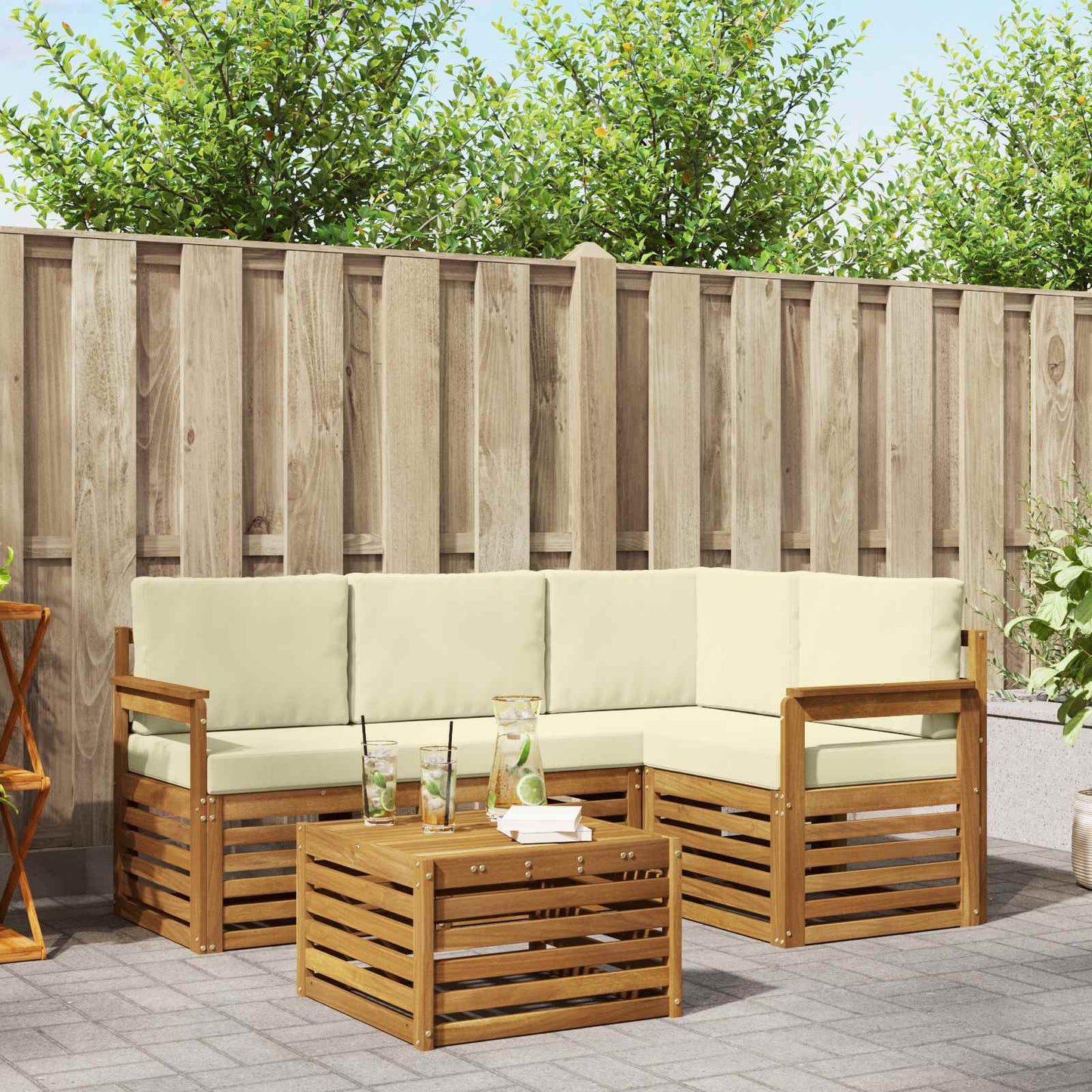 Set divani 5 pcs Naturale e Crema Legno di Acacia Massello