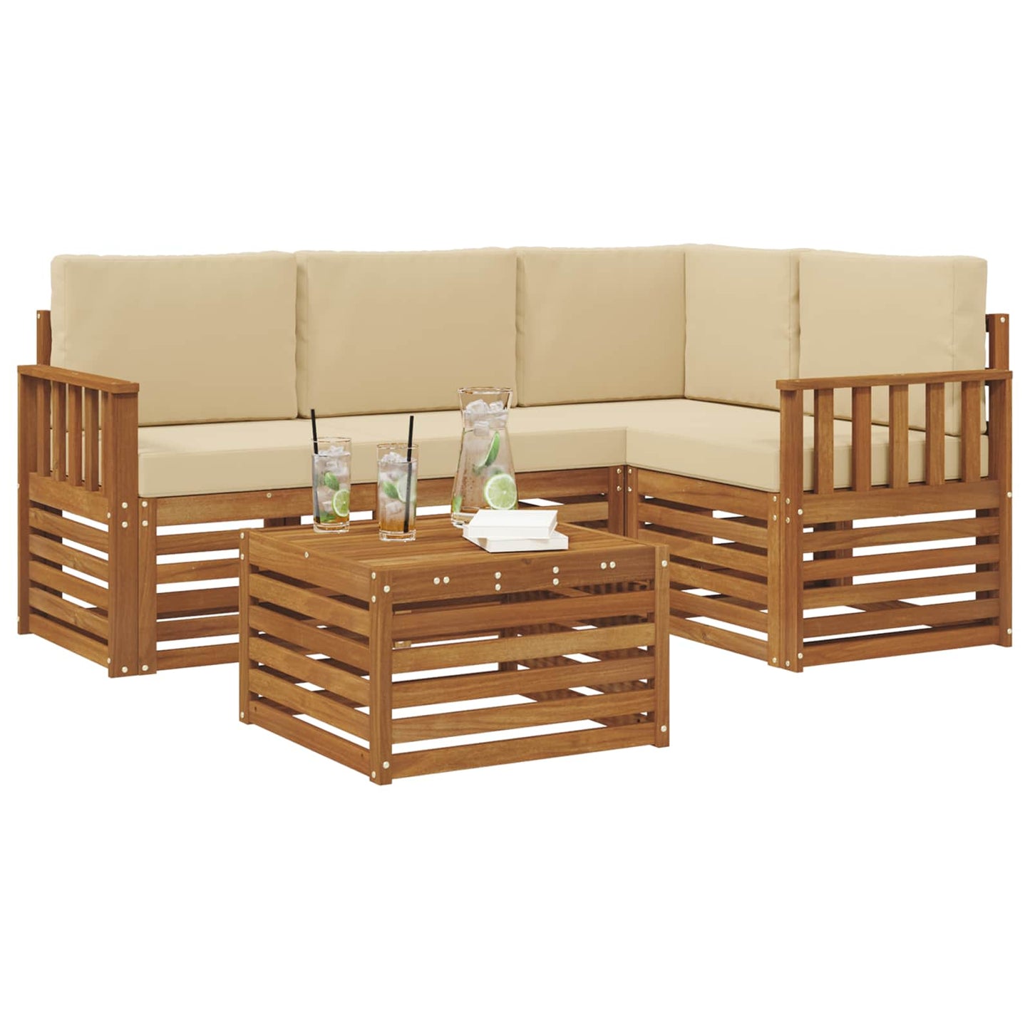 Set di Mobili 5 pcs Naturale e Beige Legno multistrato