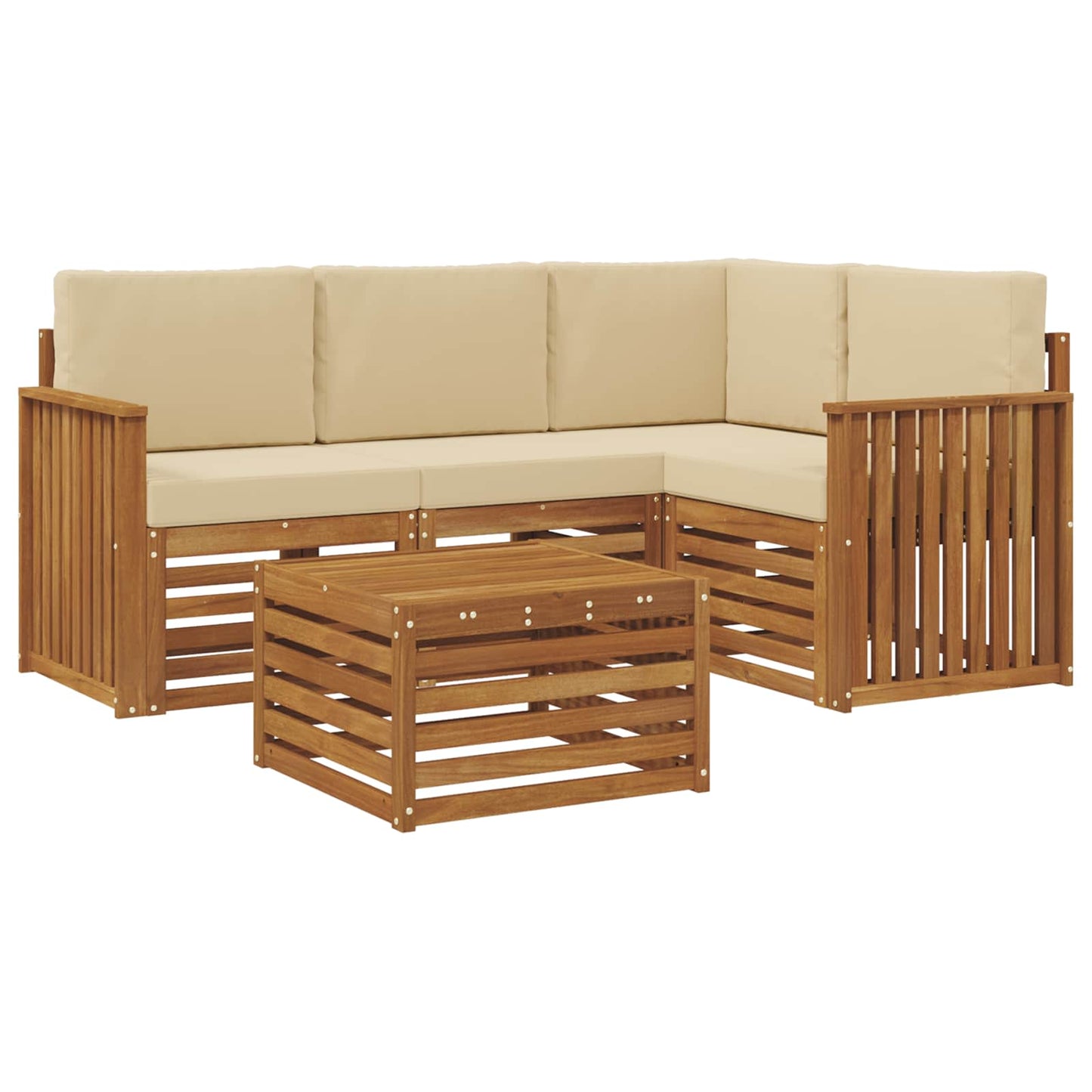 Set divani 5 pcs Naturale e Beige Legno di Acacia Massello