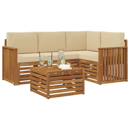 Set divani 5 pcs Naturale e Beige Legno di Acacia Massello