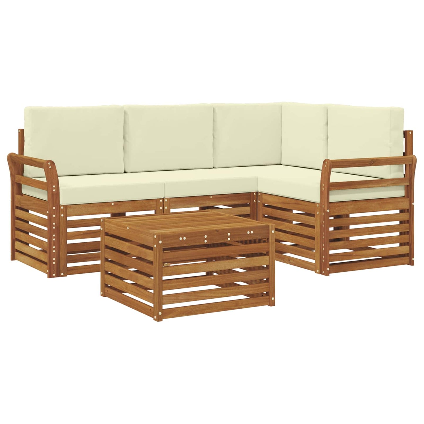 Set divani 5 pcs Naturale e Crema Legno di Acacia Massello
