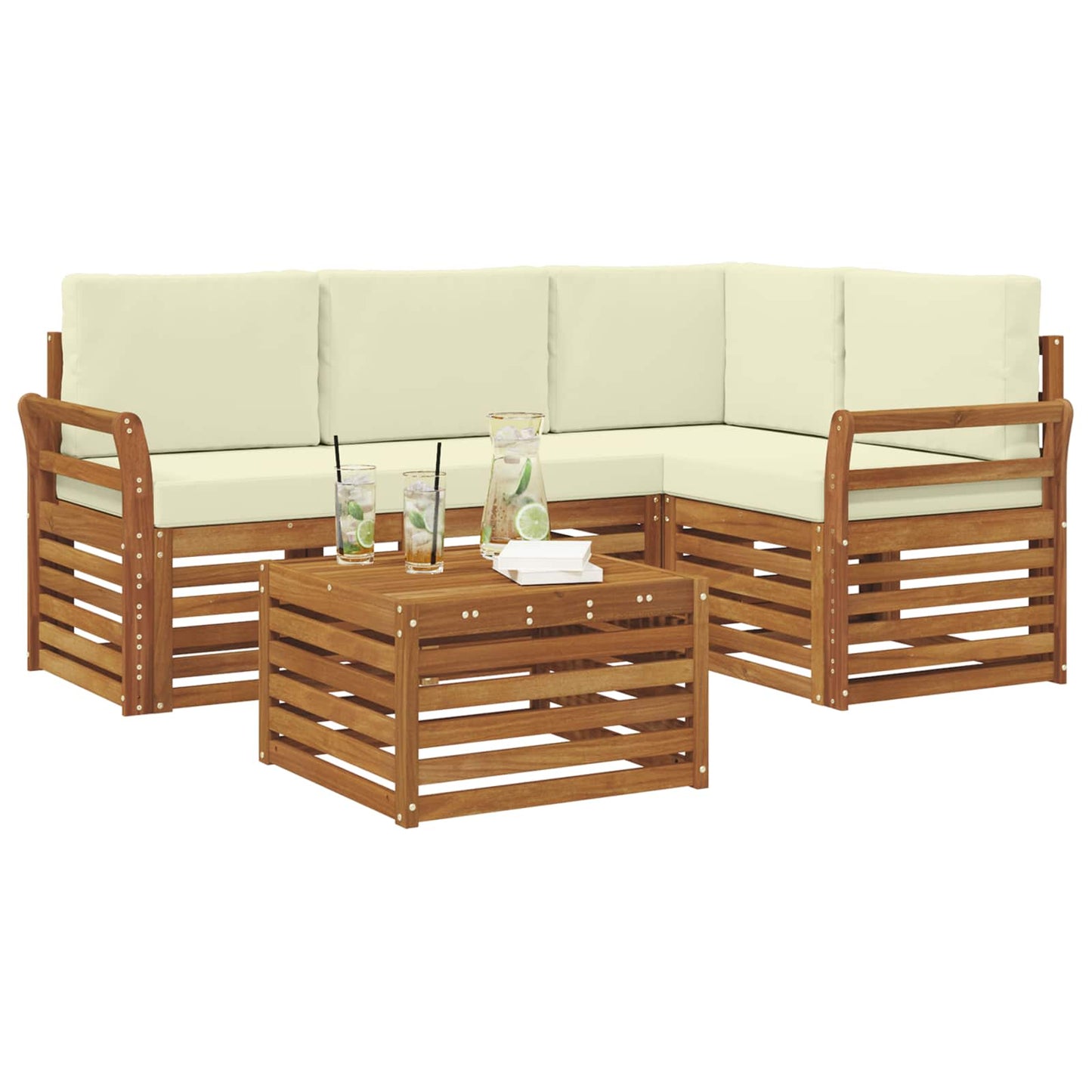Set divani 5 pcs Naturale e Crema Legno di Acacia Massello