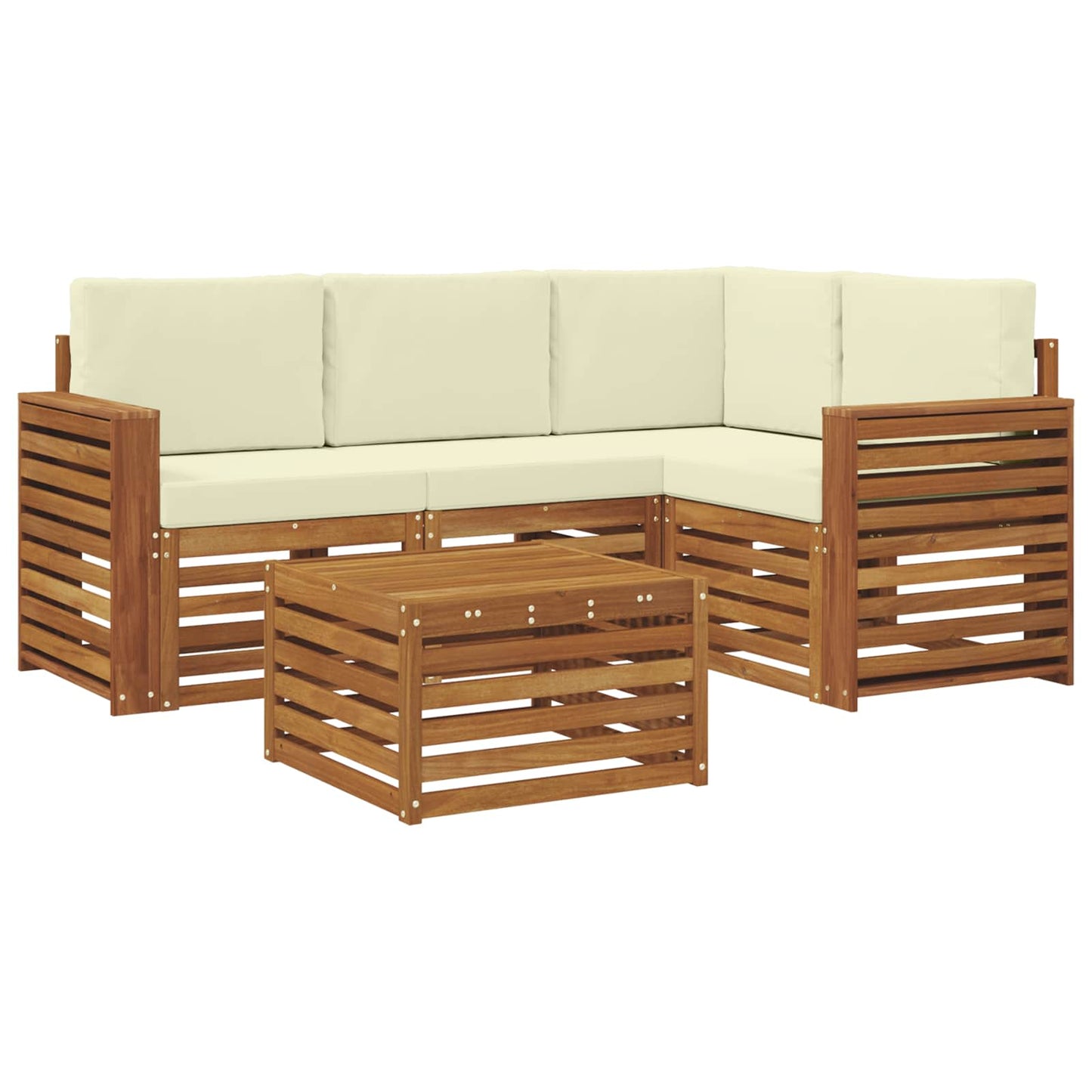 Set divani 5 pcs Naturale e Crema Legno di Acacia Massello