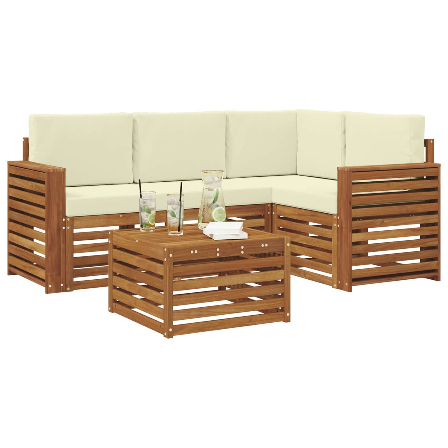 Set divani 5 pcs Naturale e Crema Legno di Acacia Massello