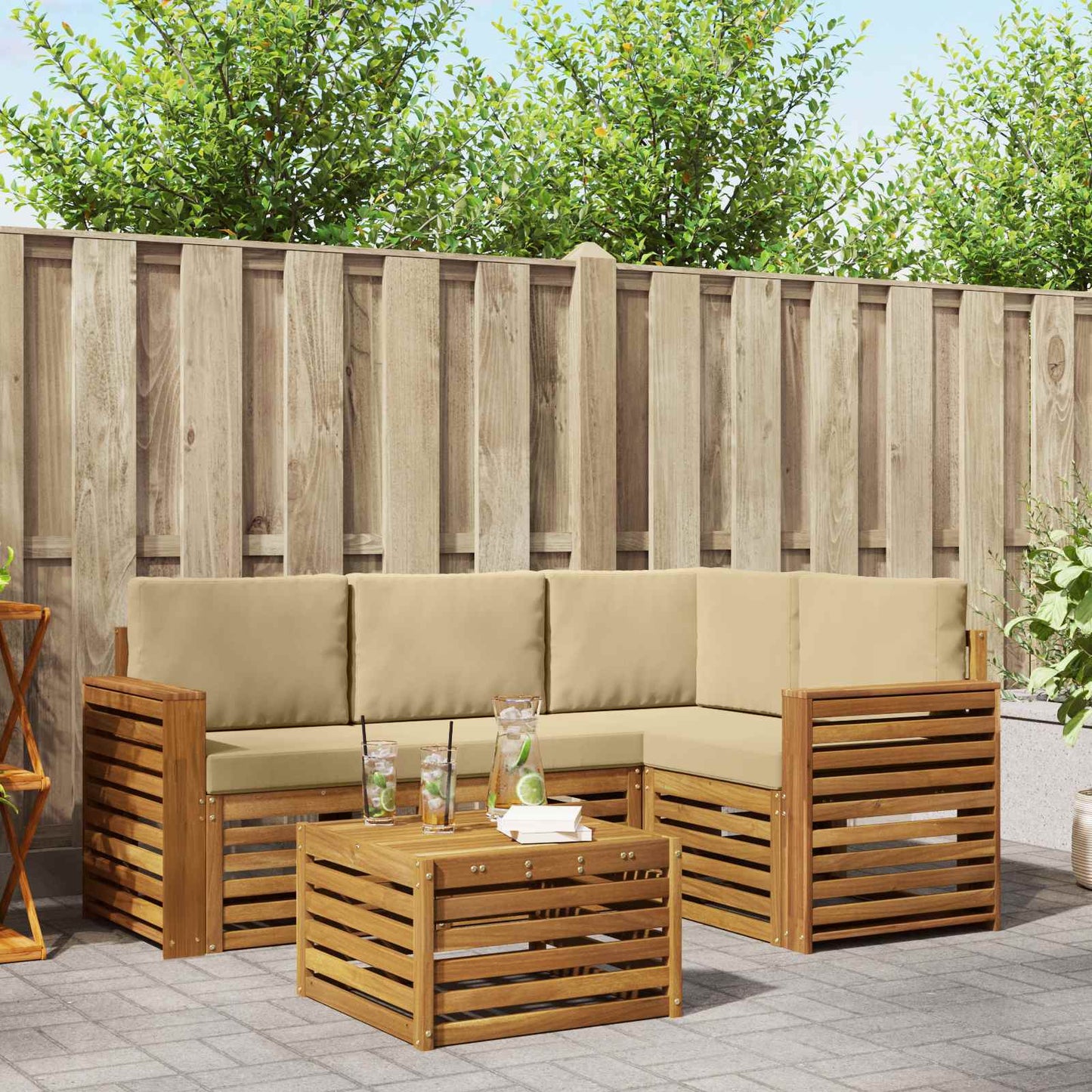 Set di Mobili 5 pcs Naturale e Beige Legno multistrato