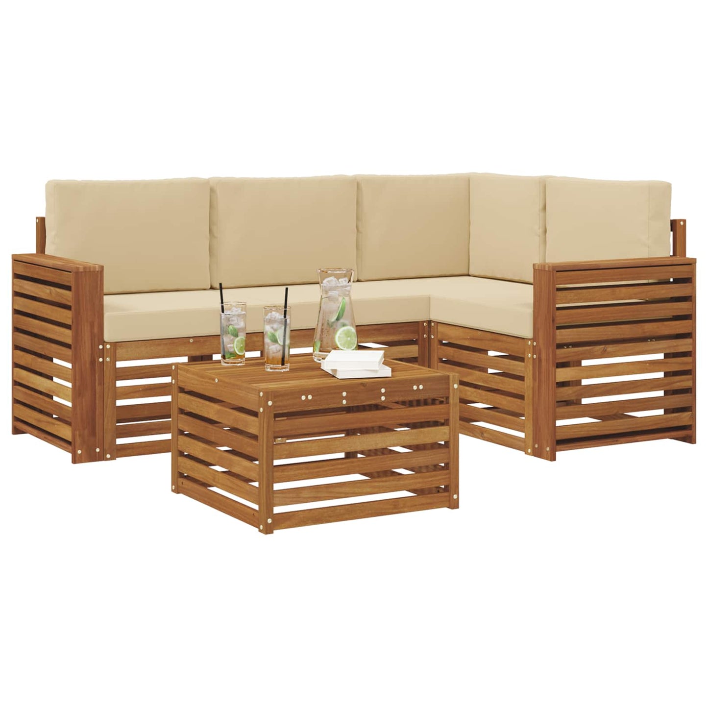 Set di Mobili 5 pcs Naturale e Beige Legno multistrato