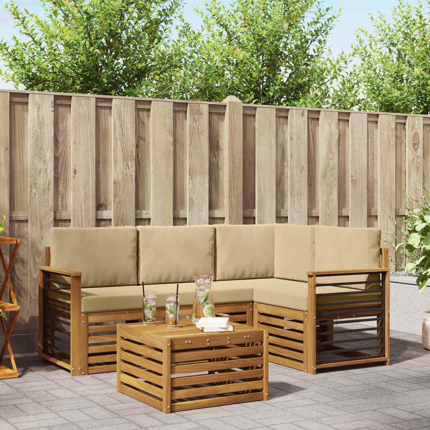 Set di Mobili 5 pcs Naturale e Beige Legno multistrato