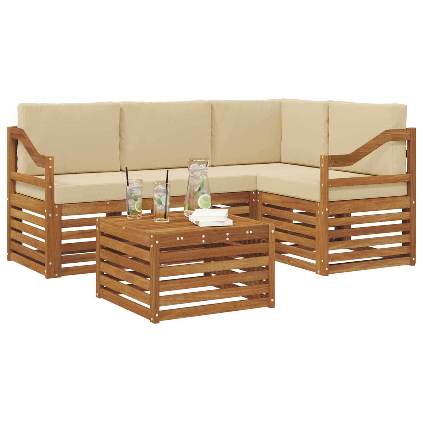 Set di Mobili 5 pcs Naturale e Beige Legno multistrato