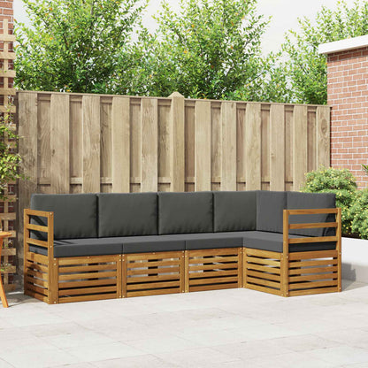 Set divani 5 pcs Naturale e Antracite Legno di Acacia Massello