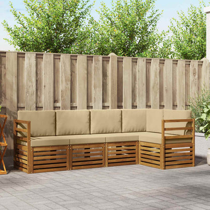 Set divani 5 pcs Naturale e Beige Legno di Acacia Massello