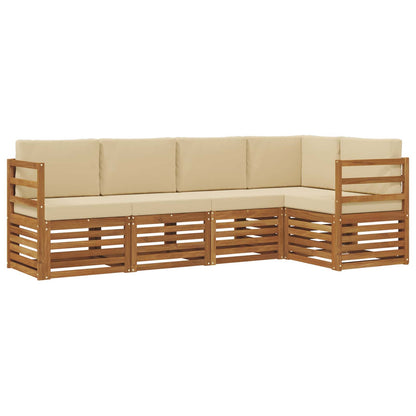 Set divani 5 pcs Naturale e Beige Legno di Acacia Massello