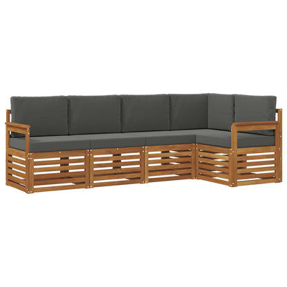 Set divani 5 pcs Naturale e Antracite Legno di Acacia Massello