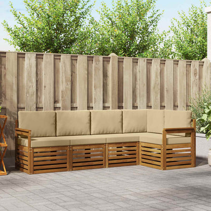 Set divani 5 pcs Naturale e Beige Legno di Acacia Massello