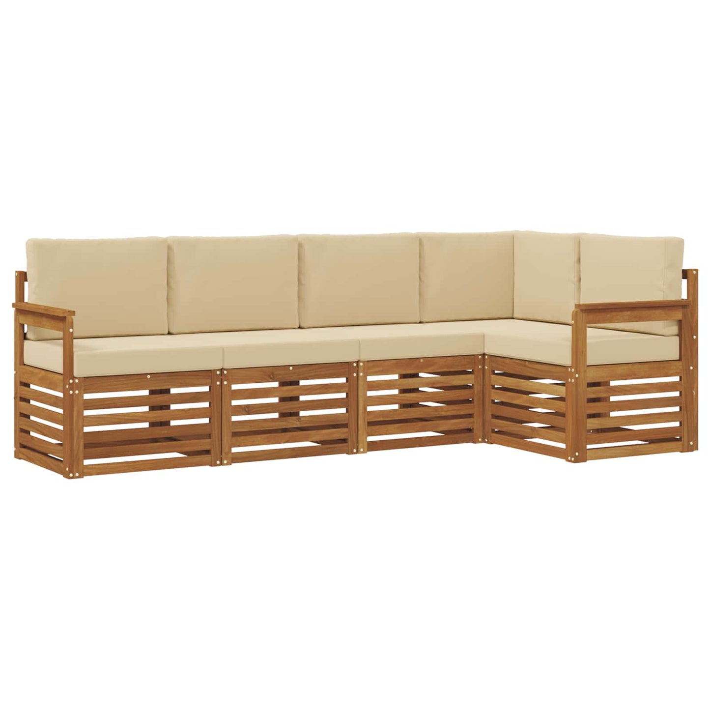Set divani 5 pcs Naturale e Beige Legno di Acacia Massello