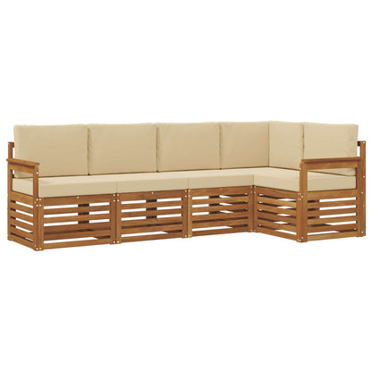Set divani 5 pcs Naturale e Beige Legno di Acacia Massello