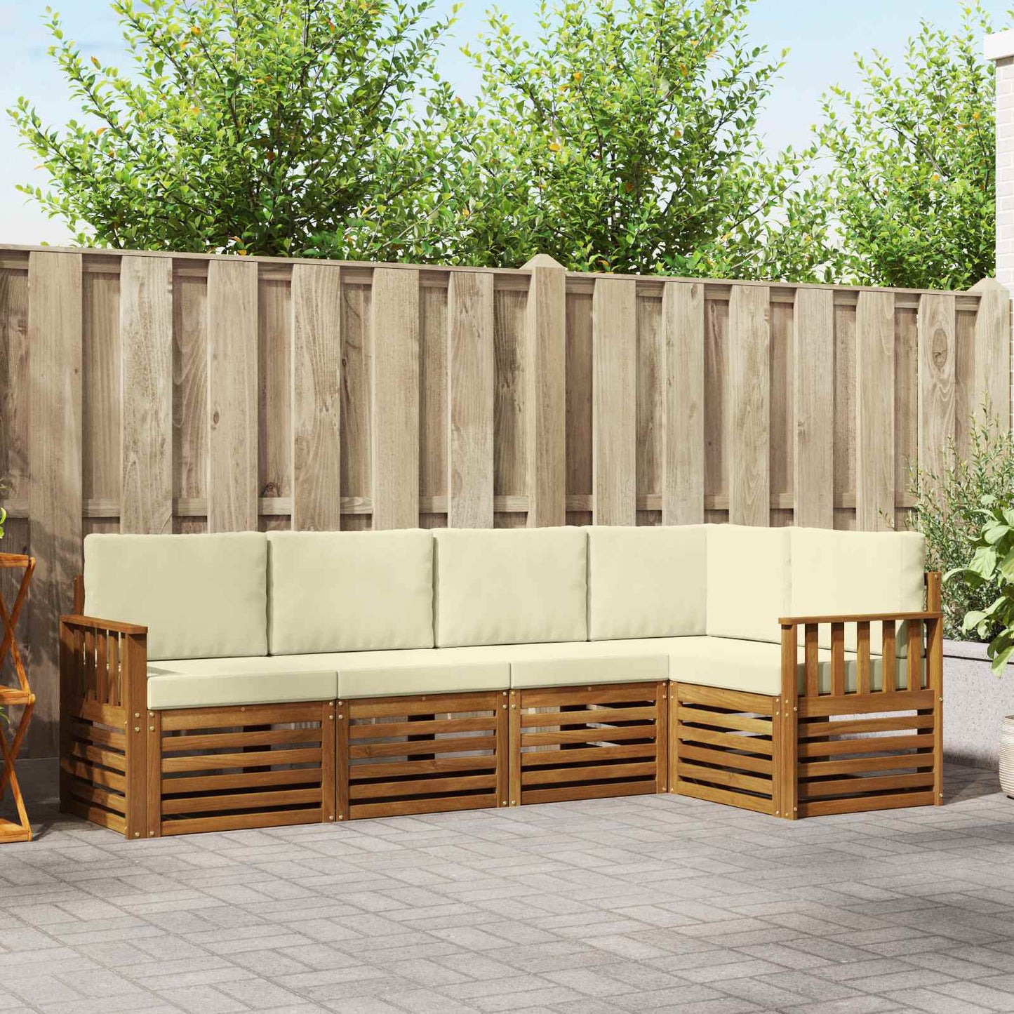 Set divani 5 pcs Naturale e Crema Legno di Acacia Massello