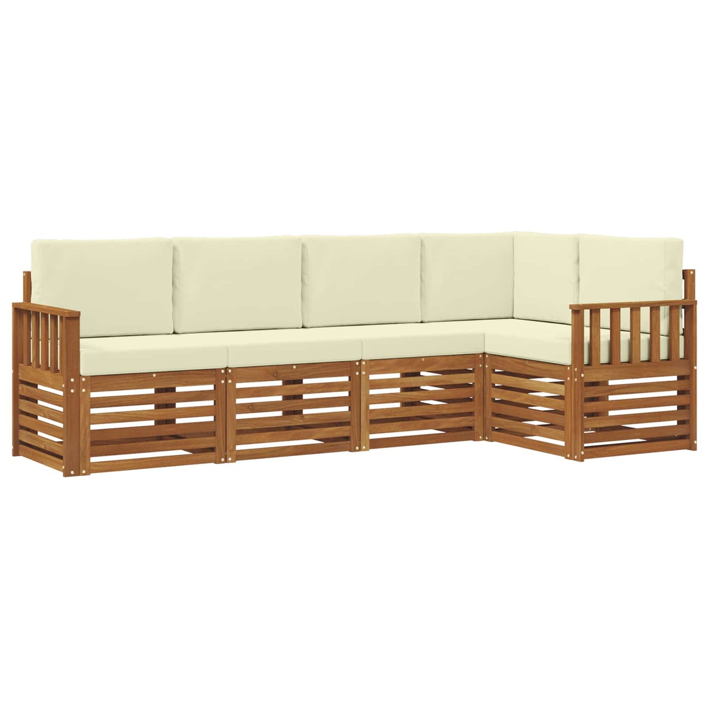 Set divani 5 pcs Naturale e Crema Legno di Acacia Massello