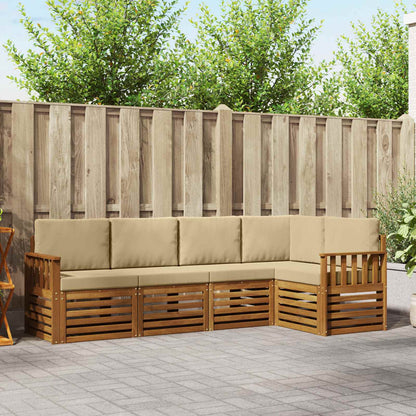 Set divani 5 pcs Naturale e Beige Legno di Acacia Massello