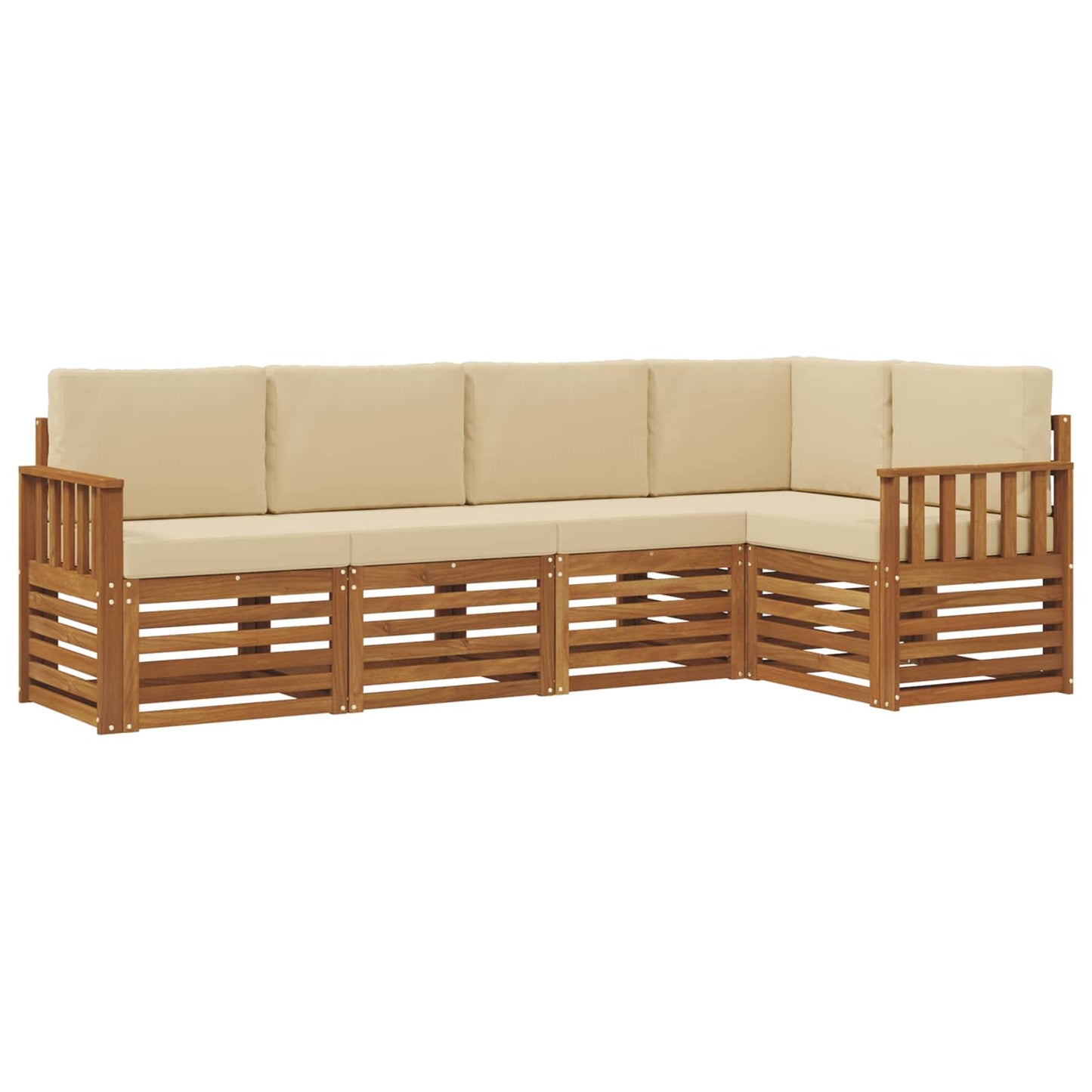 Set divani 5 pcs Naturale e Beige Legno di Acacia Massello