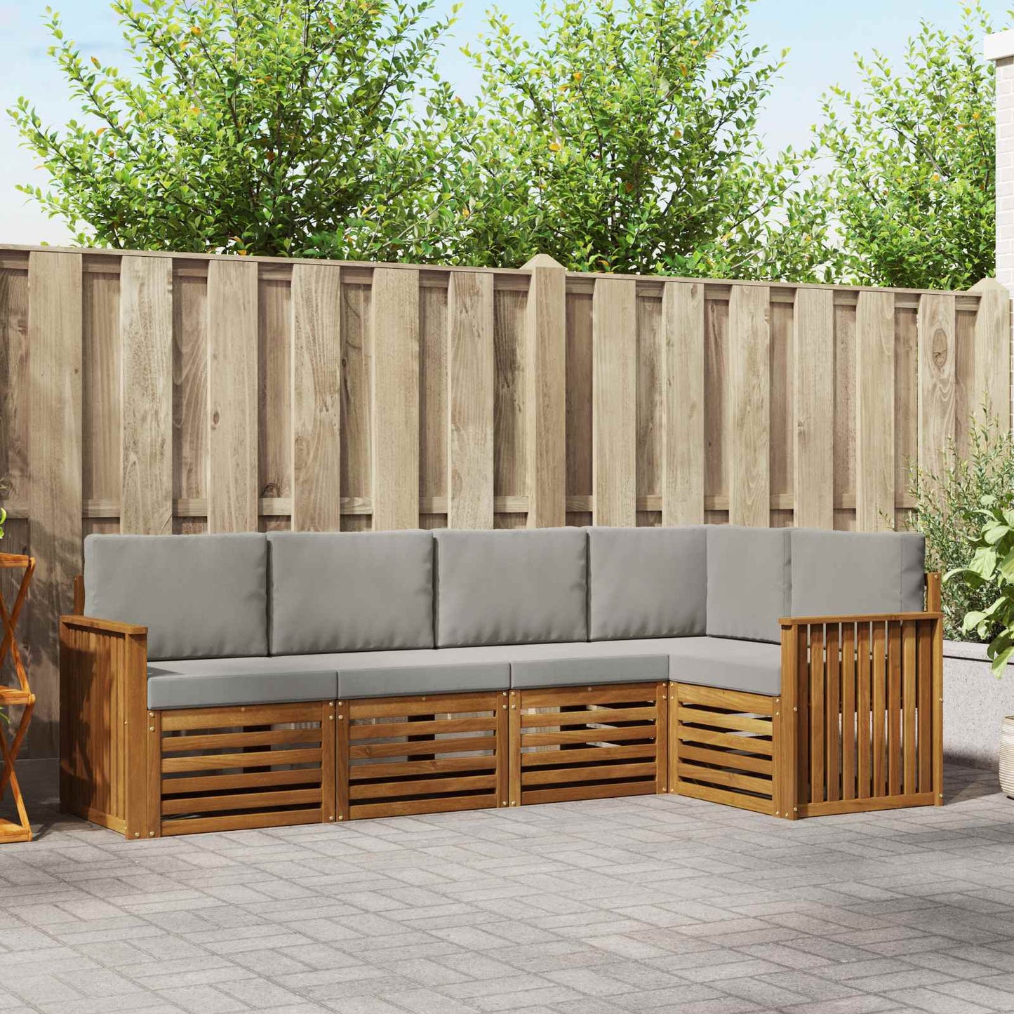 Set divani con cuscino 5 pcs Grigio Naturale e Chiaro