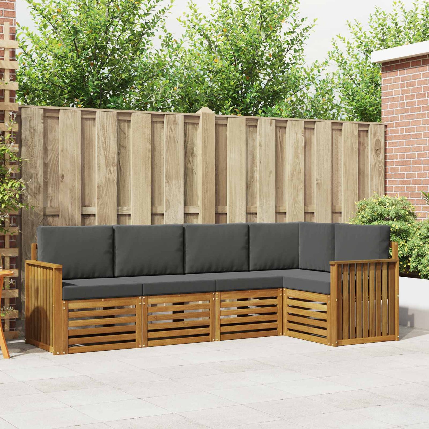 Set divani 5 pcs Naturale e Antracite Legno di Acacia Massello