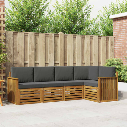 Set divani 5 pcs Naturale e Antracite Legno di Acacia Massello