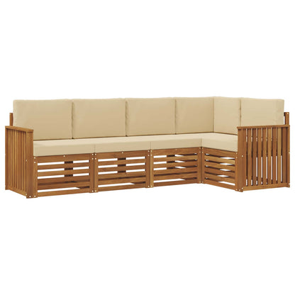 Set divani 5 pcs Naturale e Beige Legno di Acacia Massello