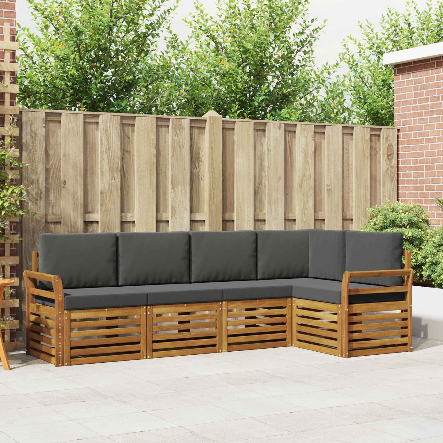 Set divani 5 pcs Naturale e Antracite Legno di Acacia Massello