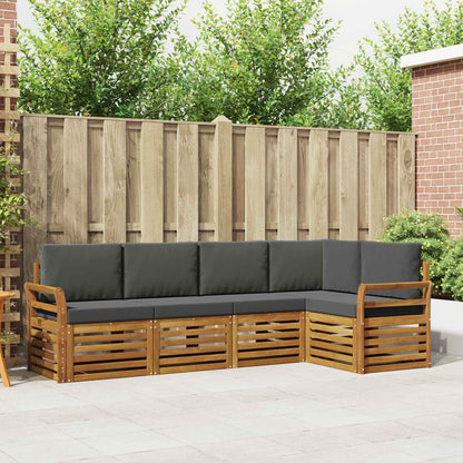 Set divani 5 pcs Naturale e Antracite Legno di Acacia Massello