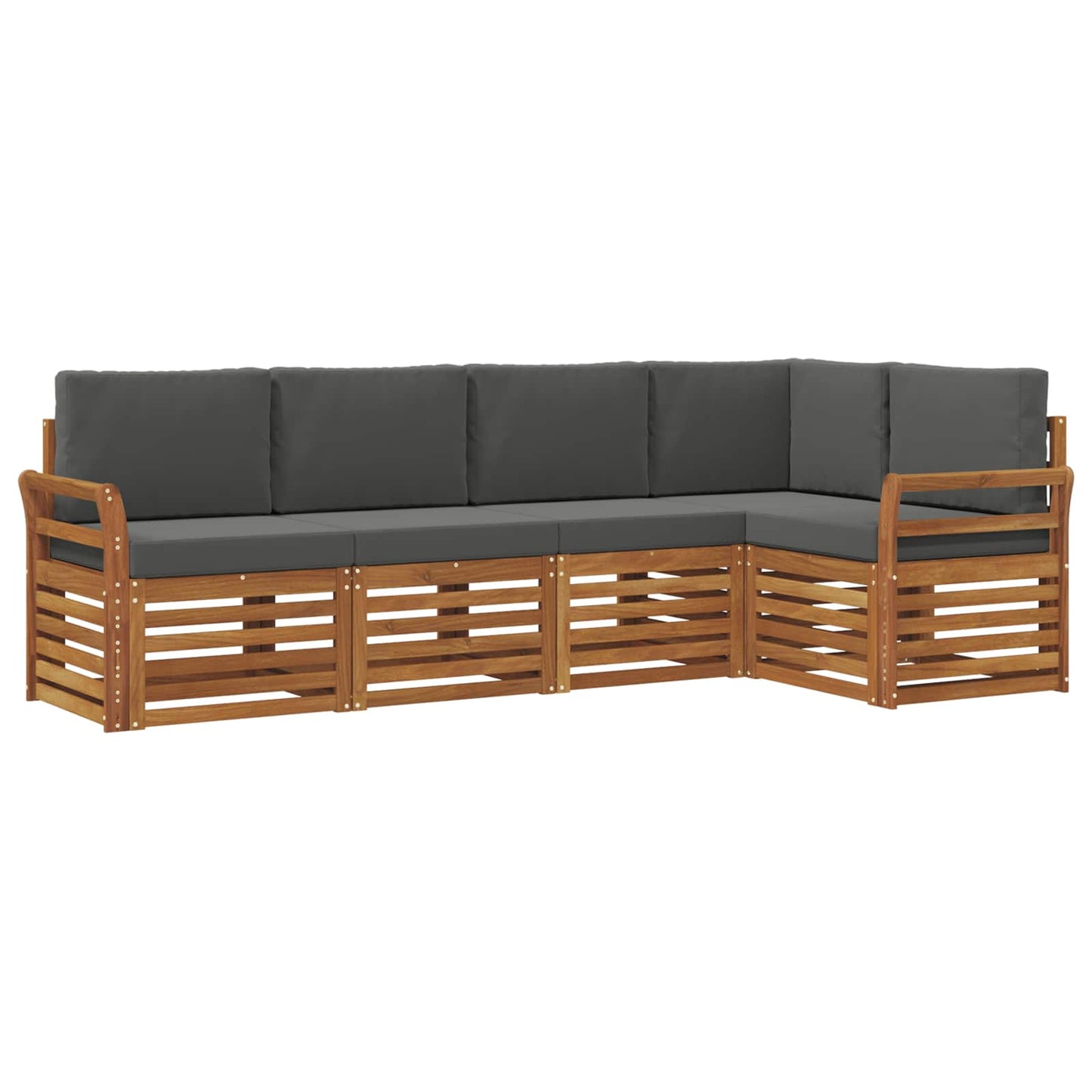 Set divani 5 pcs Naturale e Antracite Legno di Acacia Massello