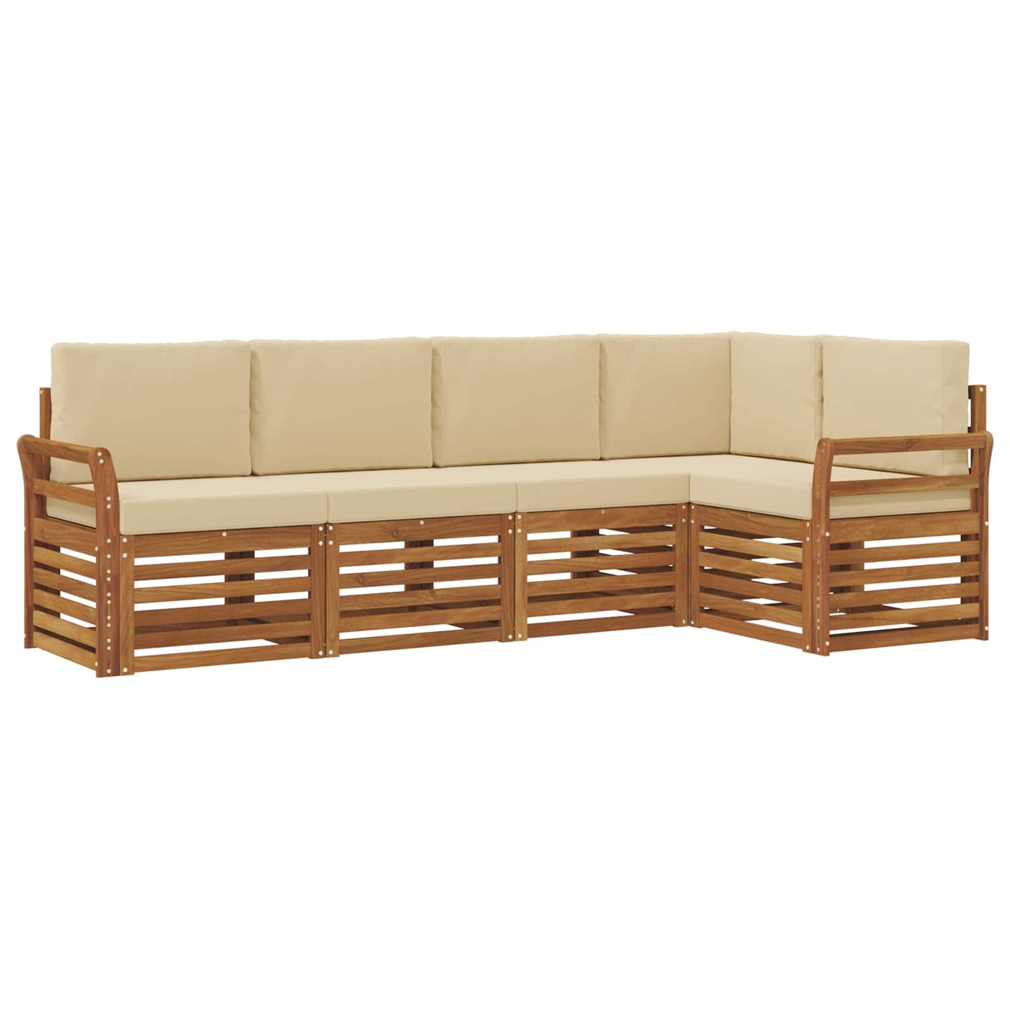 Set divani 5 pcs Naturale e Beige Legno di Acacia Massello