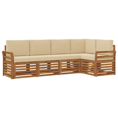 Set divani 5 pcs Naturale e Beige Legno di Acacia Massello