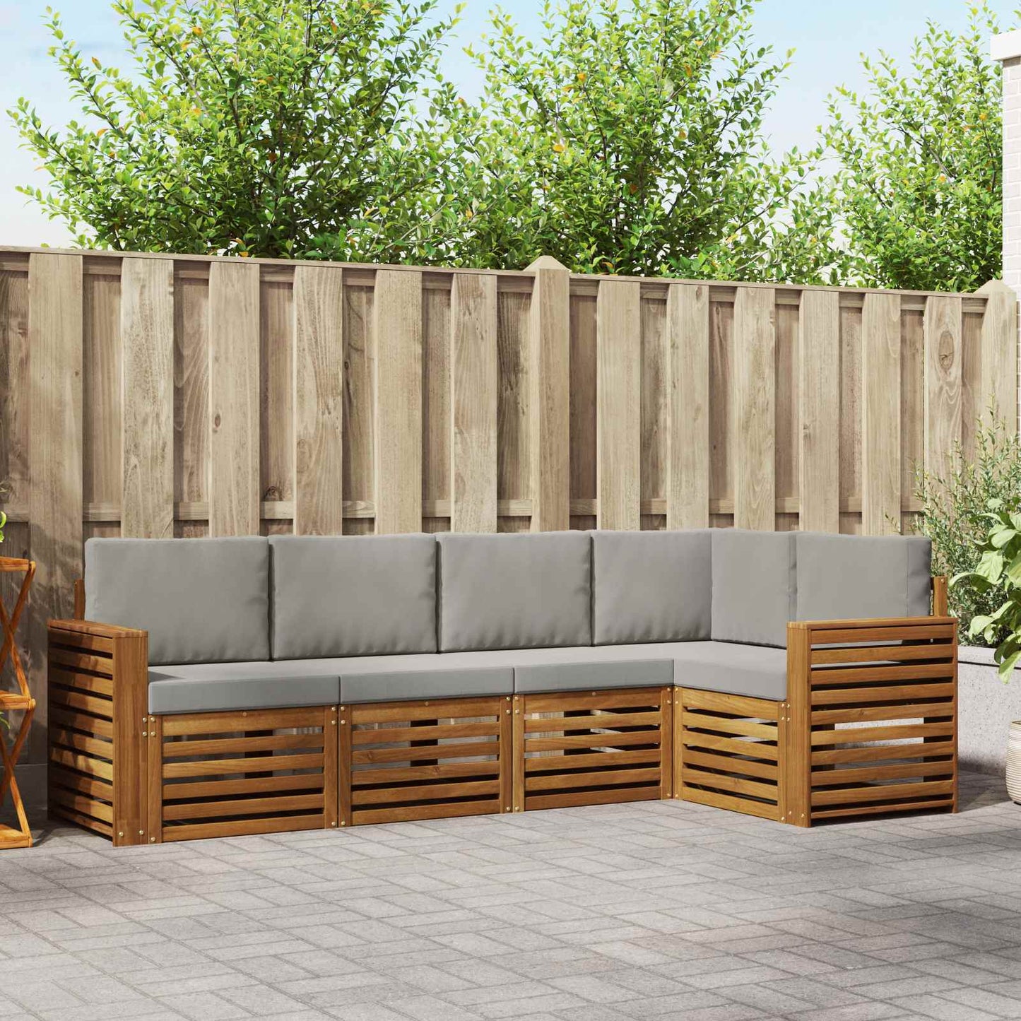 Set divani con cuscino 5 pcs Grigio Naturale e Chiaro