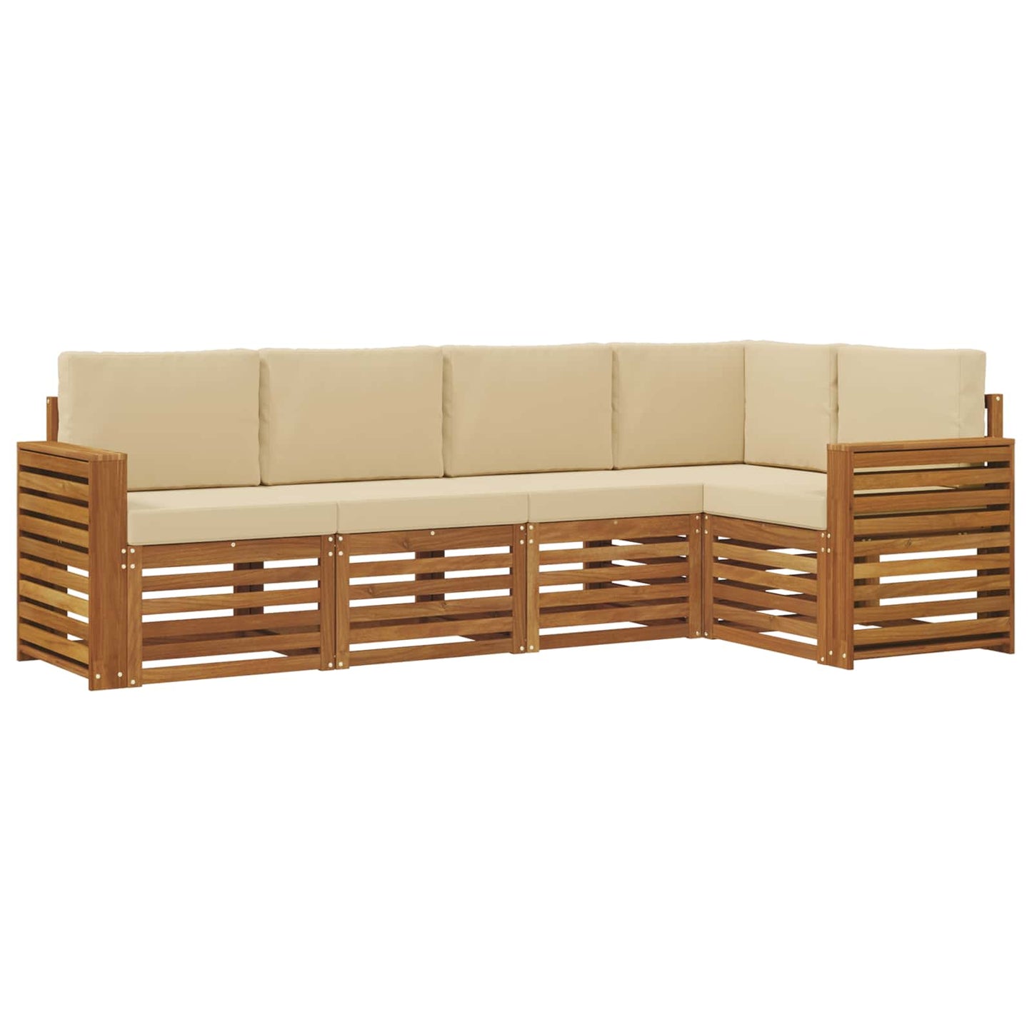 Set divani 5 pcs Naturale e Beige Legno di Acacia Massello