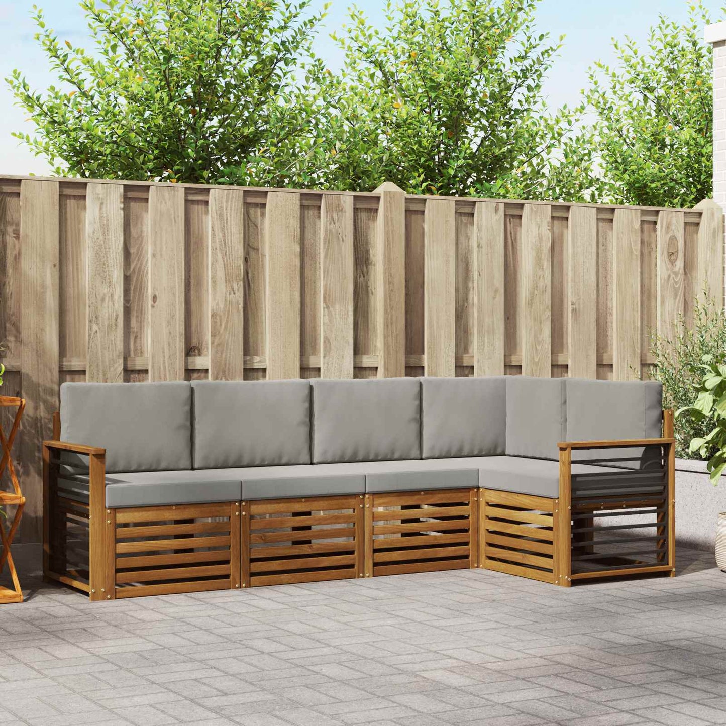 Set divani con cuscino 5 pcs Grigio Naturale e Chiaro