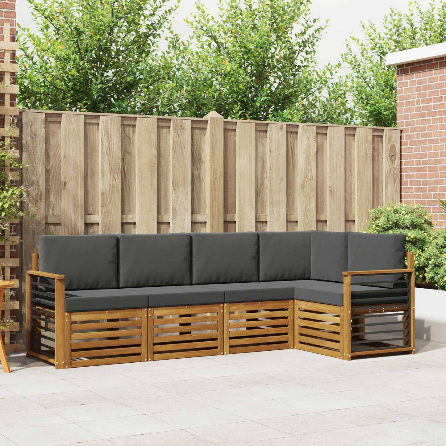 Set divani 5 pcs Naturale e Antracite Legno di Acacia Massello