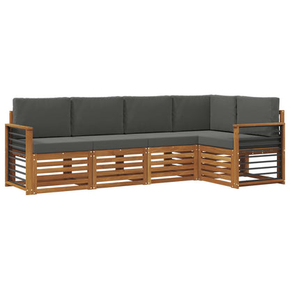 Set divani 5 pcs Naturale e Antracite Legno di Acacia Massello