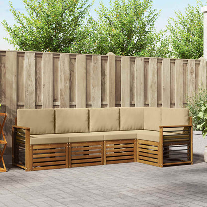 Set divani 5 pcs Naturale e Beige Legno di Acacia Massello