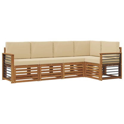 Set divani 5 pcs Naturale e Beige Legno di Acacia Massello