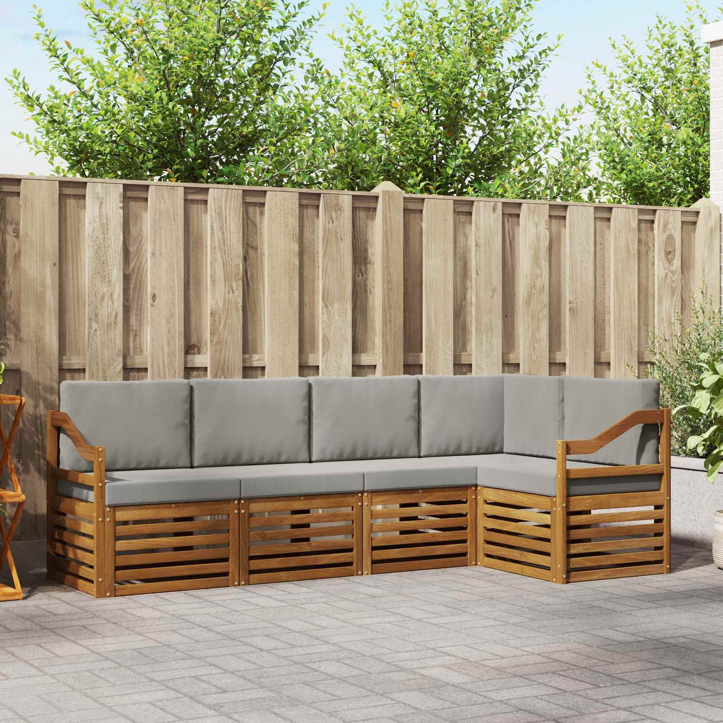 Set divani con cuscino 5 pcs Grigio Naturale e Chiaro
