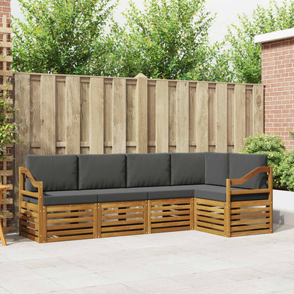 Set divani 5 pcs Naturale e Antracite Legno di Acacia Massello