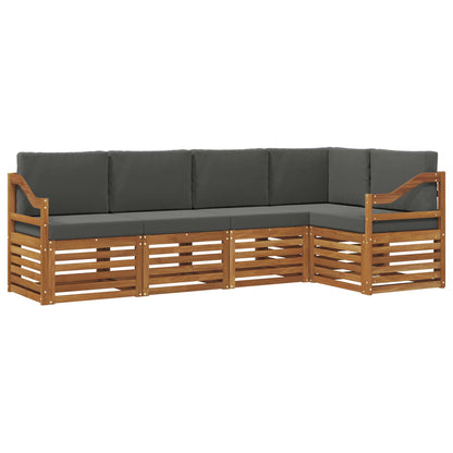 Set divani 5 pcs Naturale e Antracite Legno di Acacia Massello