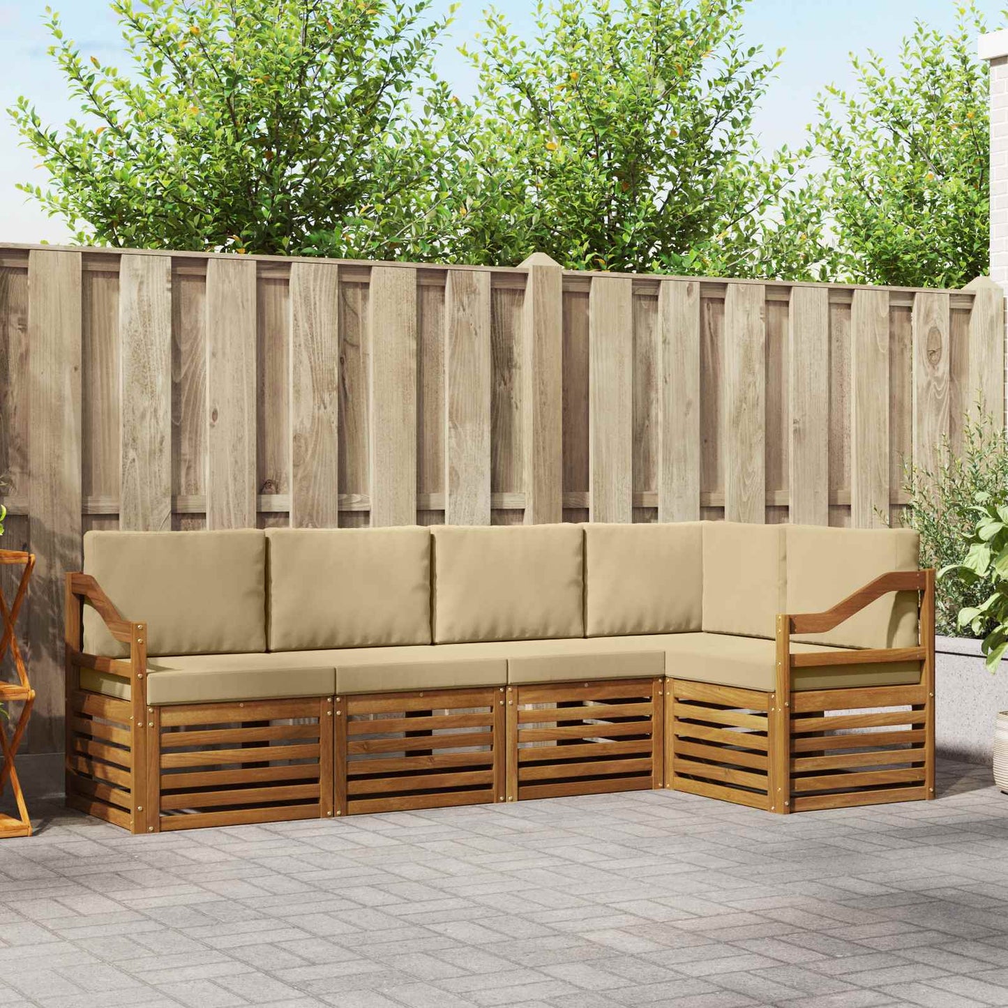 Set divani 5 pcs Naturale e Beige Legno di Acacia Massello